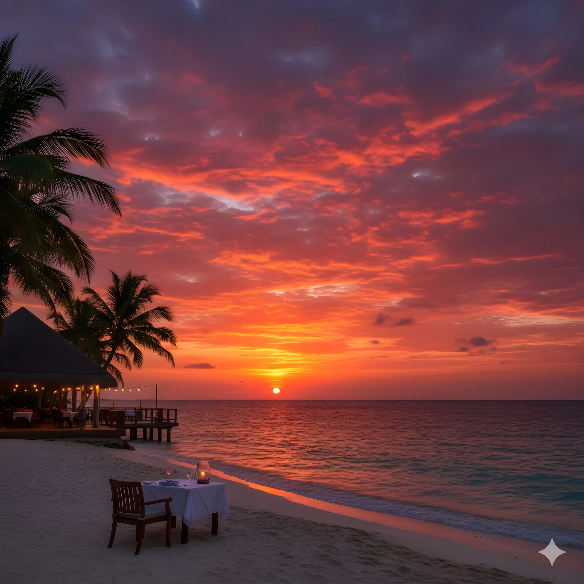 A stunning sunset view over the ocean from the restaurant.